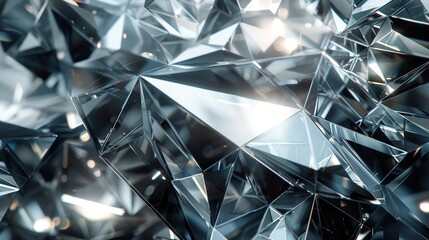 Abstract background of sparkling, faceted, crystal shapes with a blue tint.