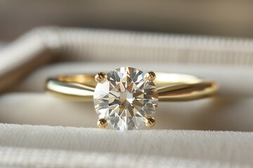 Beauty of a ring with a solitaire diamond on a light background