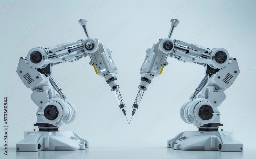Poster arm in the shape of a robot with futuristic styling, rendered in 3d.