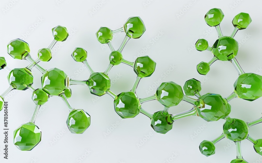 Aufkleber molecules of green transparent at different angles rendered in 3d.