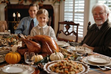 Thanksgiving celebration with multiple generations of family.