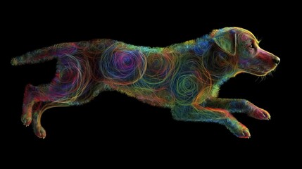 Fototapeta premium Neon abstract graphic contours of a dog, pet. Technology concept, dark background. AI generated.