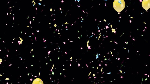 中心から・左右から弾け飛ぶカラフルな紙吹雪と風船　4K-背景透過 Happy Series:Colorful confetti and balloons bursting from the center and both sides[with Alpha Channel / Transparent Background]4K