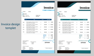 creative invoice design layout whit graphic element
and coloures variation.