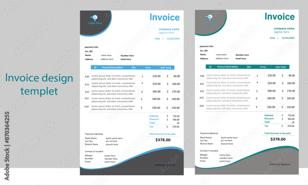 Wall mural creative invoice design layout whit graphic element and coloures variation.print