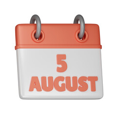 5 August Calendar 3d icon