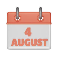 4 August Calendar 3d icon