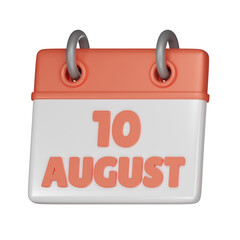 10 August Calendar 3d icon