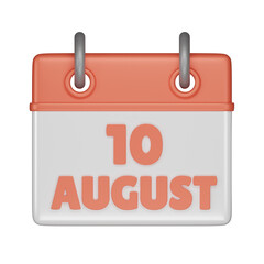 10 August Calendar 3d icon