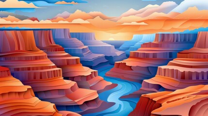 Obraz premium Paper Cut Grand Canyon Landscape Sunset