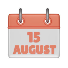 15 August Calendar 3d icon