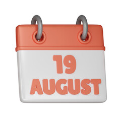 19 August Calendar 3d icon