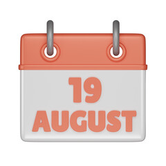 19 August Calendar 3d icon