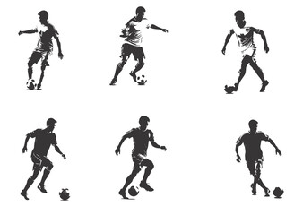 Set of silhouttes football, soccer player icon character vector illustration. isolated on white.