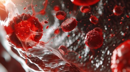 Fototapeta premium Red Blood Cells and Immune System Microbes in a Stream