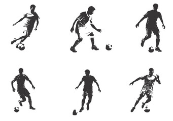 Set of silhouttes football, soccer player icon character vector illustration. isolated on white.