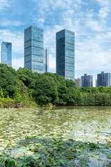 Fototapeta premium Lakeside modern office building in China