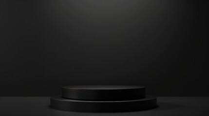 Black Round Low Podium on Dark Background