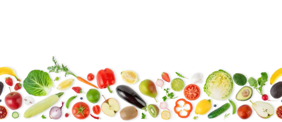 Fotobehang Keuken Seamless pattern border with different fruits, vegetables and berries  © Tania
