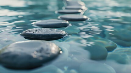 Stones on the Surface of Blue Water