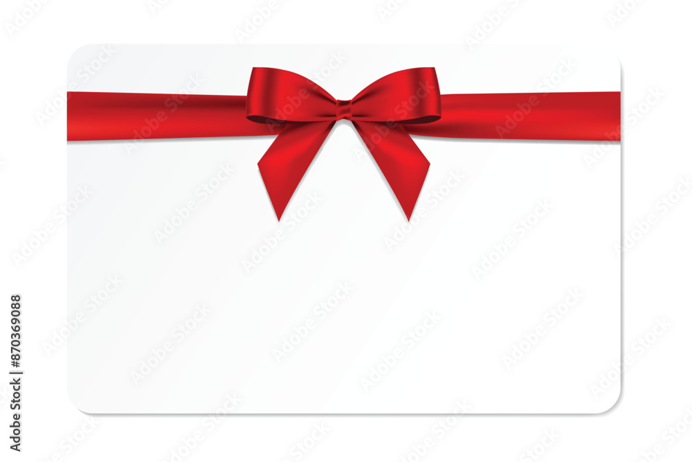 Poster blank gift card with red bow and horizontal ribbon realistic shiny satin vector template design for 