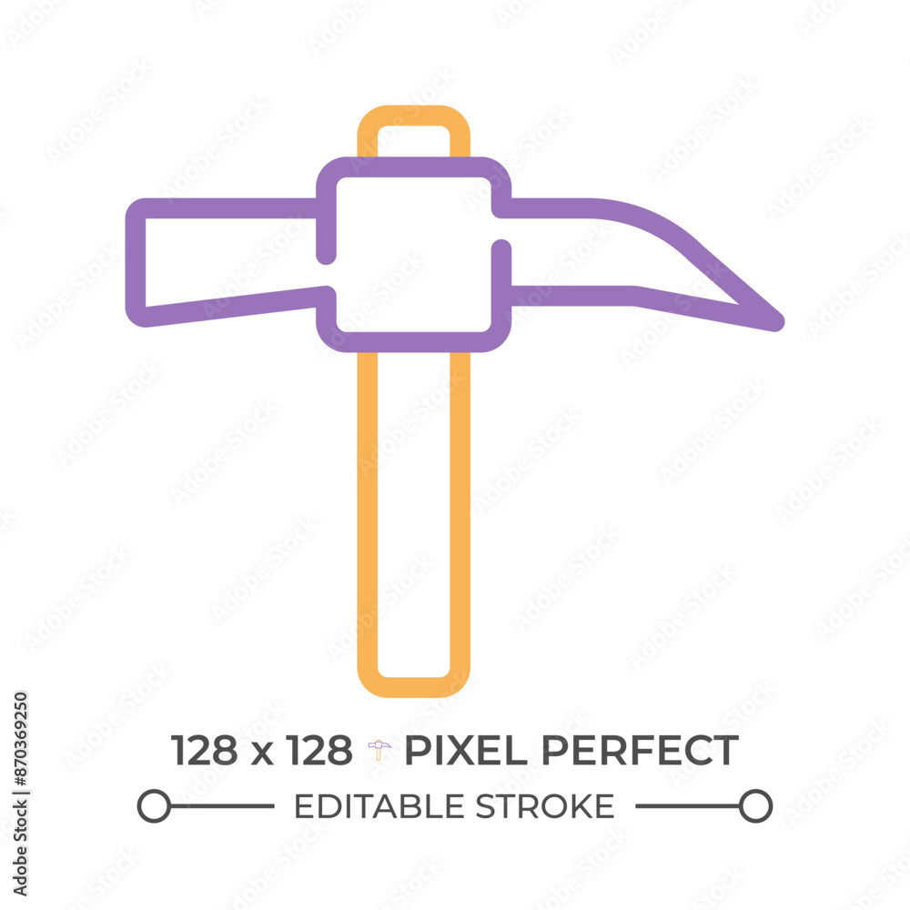 Poster pickaxe two color line icon. manual instruments for miners. ore extraction. coal mining. heavy indus