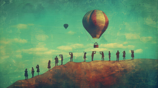 Job seekers and recruiters use different tools to find and fill positions. They search for opportunities using binoculars and telescopes, like people searching for a hot air balloon.