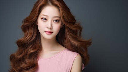 Fototapeta premium Asian woman with k beauty makeup and flawless skin for skincare ad on white background