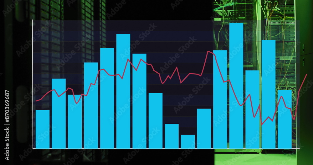 Poster image of statistical data processing against computer server room