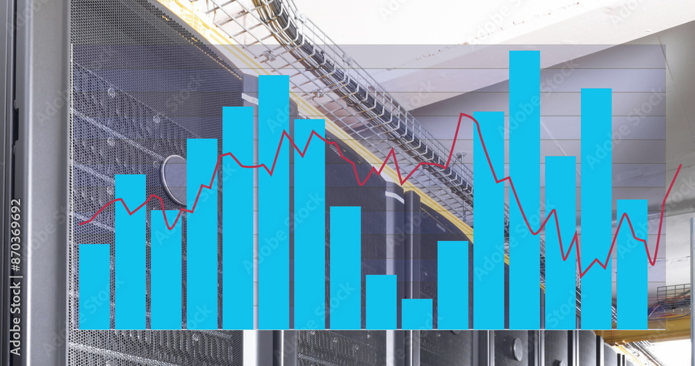 Poster image of graphs against server racks in server room