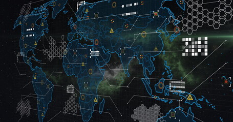 Image of network of connections over world map