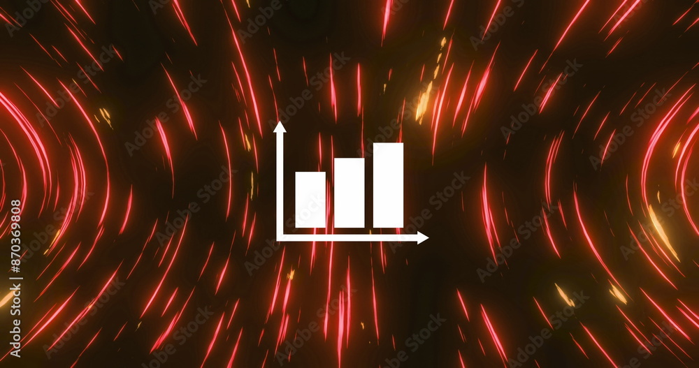 Poster image of statistics and data processing over glowing orange light trails