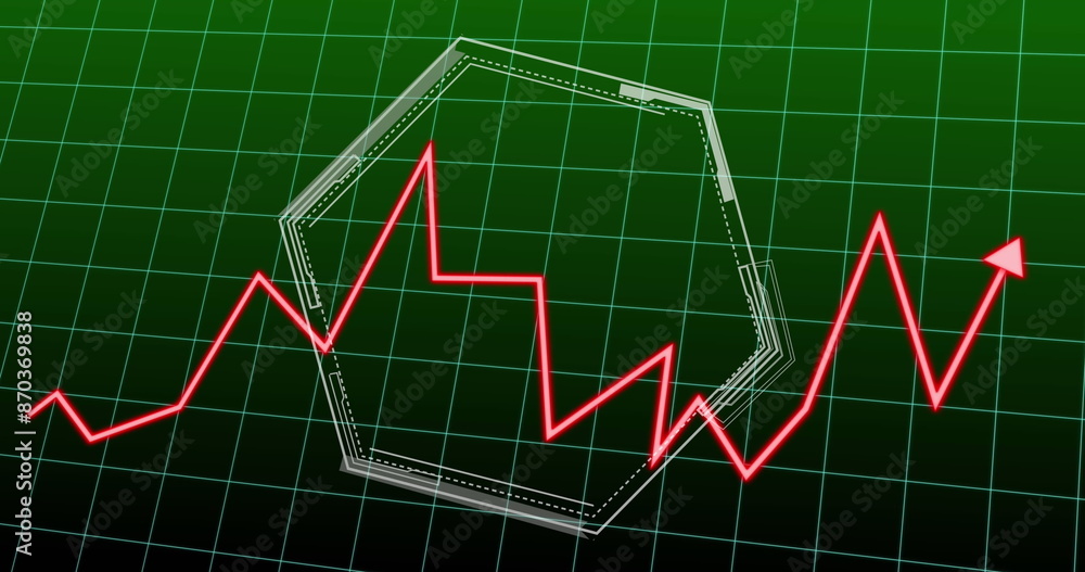 Poster image of statistical data processing over grid network and hexagon against green background