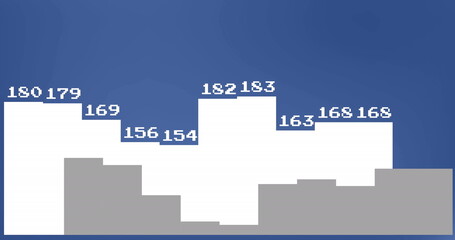 Image of statistical data processing against blue background