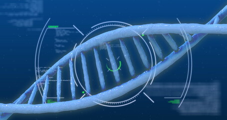 Image of dna helix and digital scanning over computer language