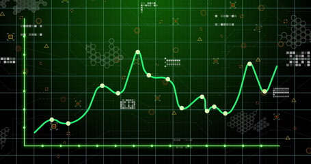 Image of statistical data processing over grid network against green background
