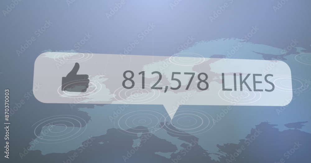 Aufkleber image of like icon with increasing numbers on a speech bubble against usa map