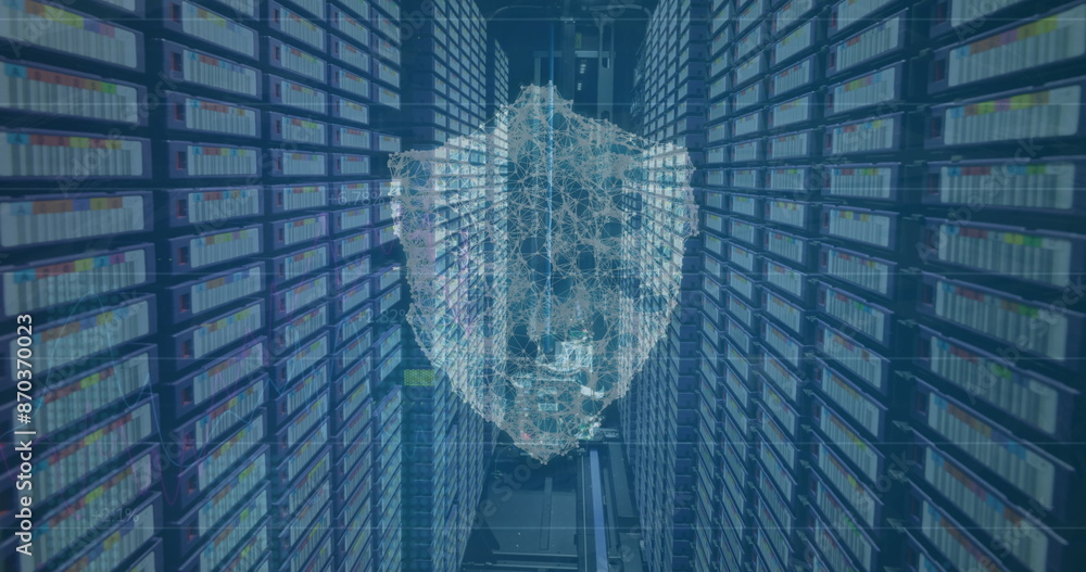 Poster image of shield and data processing over computer servers