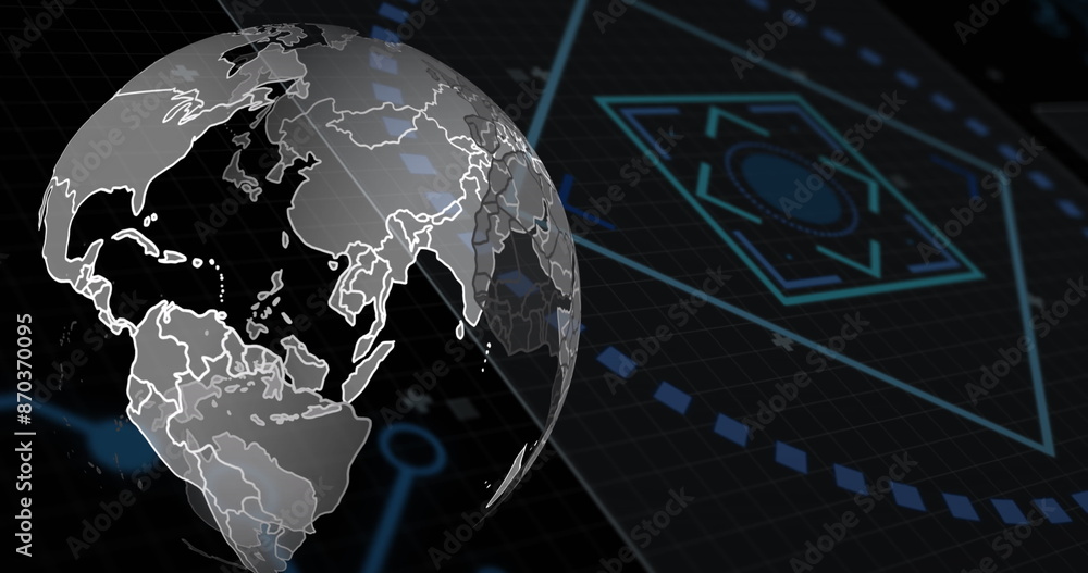 Poster image of spinning globe and scope over round scanner and microprocessor connections