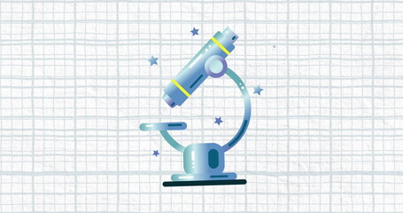 Image of microscope icon against squared lined paper background with copy space