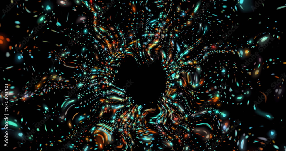 Poster image of dots forming dynamic wave pattern against black background