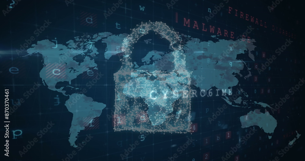 Poster image of cloud and padlock with map and multiple letters and numbers