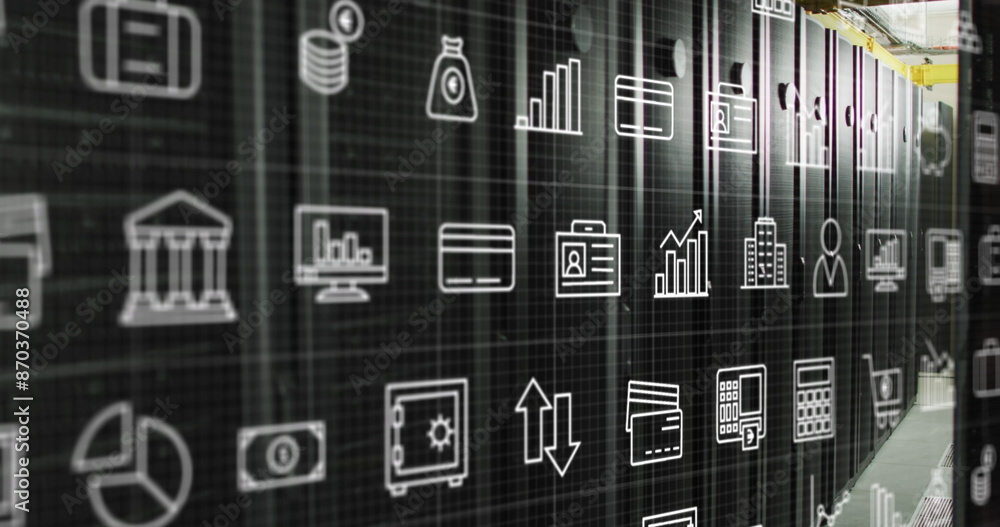 Poster image of multiple icons over data server racks in server room