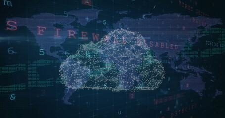 Image of fingerprint bionic security system over blue landscape with diverse data