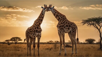 Obraz premium giraffe at sunset