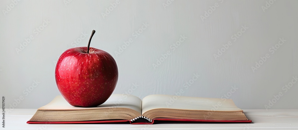 Poster a book featuring a red apple set against a blank white backdrop creating a copy space image.