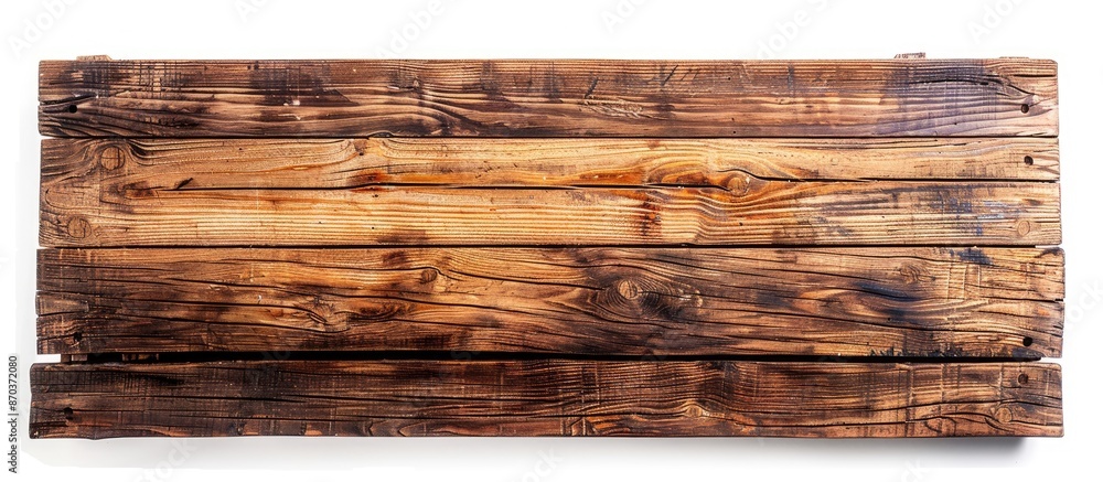 Poster a top-down view of a bare wooden table isolated on a white background with plenty of free space for 