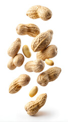 Peanuts on isolate white background, clipping path, Selective focus
