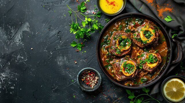 Italian Ossobuco Served With Saffron And Gremolata, A Flavorful Delight