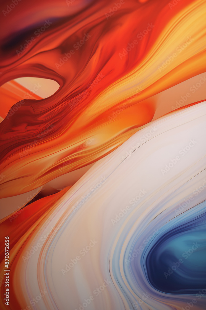 Poster the image is a colorful abstract painting with a blue and white swirl. the colors are vibrant and th